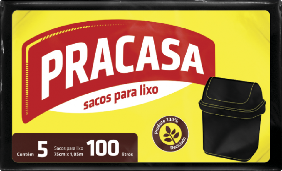 PRACASA - Sacos para Lixo 100 litros com 5 Sacos | Fardo com 25 pacotes Cód. EAN 7896167700043 
