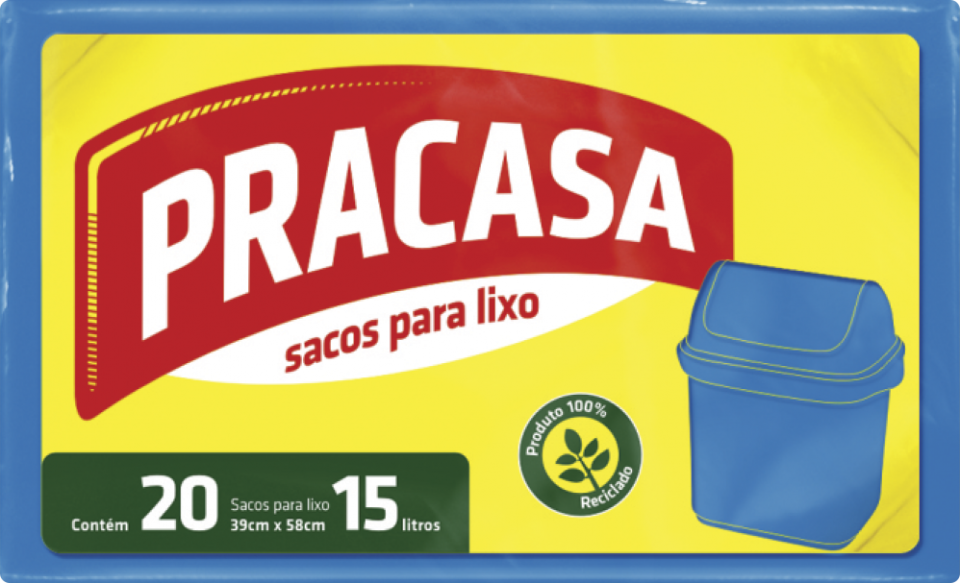 PRACASA - Sacos para Lixo 15 litros com 20 Sacos | Fardo com 25 pacote Cód. EAN 7896167700074 