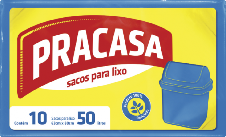 PRACASA - Sacos para Lixo 50 litros com 10 Sacos | Fardo com 25 pacote Cód. EAN 7896167700098 