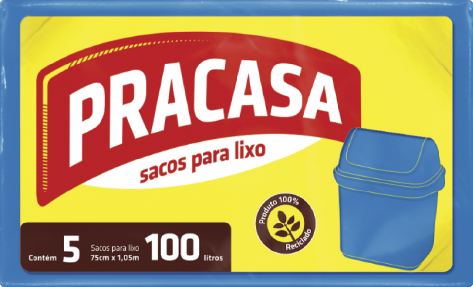 PRACASA - Sacos para Lixo 100 litros com 5 Sacos | Fardo com 25 pacote Cód. EAN 7896167700104 