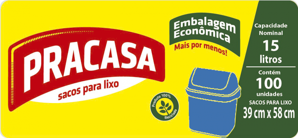 PRACASA - Sacos para Lixo 15 litros com 100 Sacos | Fardo com 10 rolos Cód. EAN 7896167710202 