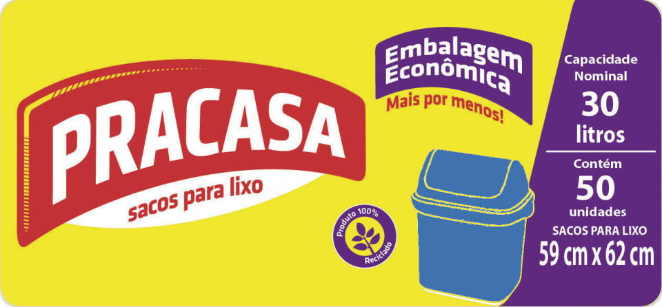 PRACASA - Sacos para Lixo 30 litros com 50 Sacos | Fardo com 10 rolos Cód. EAN 7896167710233 