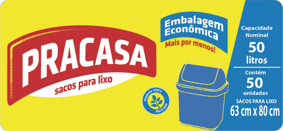 PRACASA - Sacos para Lixo 50 litros com 50 Sacos | Fardo com 10 rolos Cód. EAN7896167710165 
